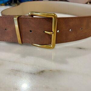Elegant Brown Leather Belt with Gold Buckle